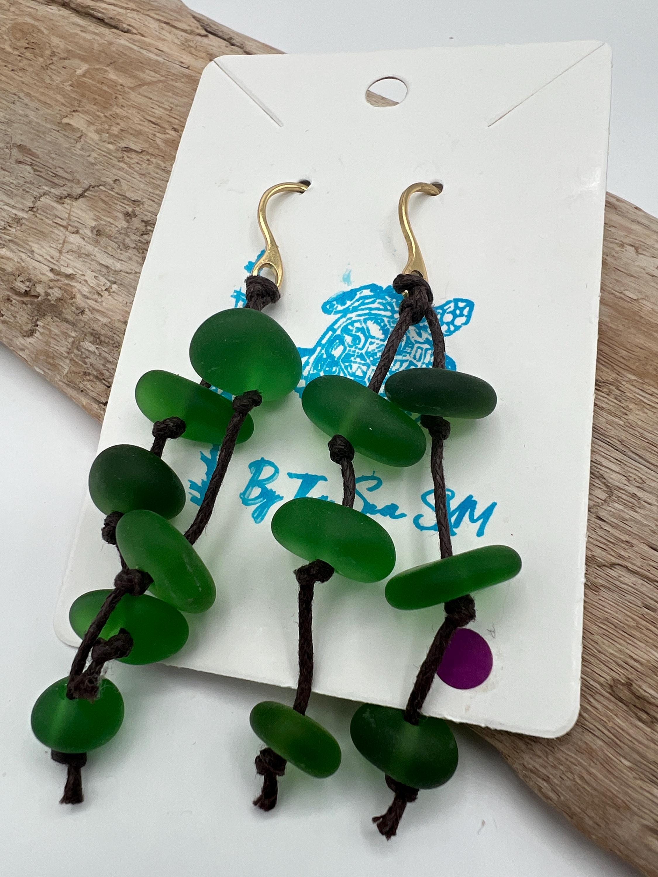 Caribbean Green Sea Glass Goddess Necklace & Earrings Set: Knotted Upcycled Jewelry