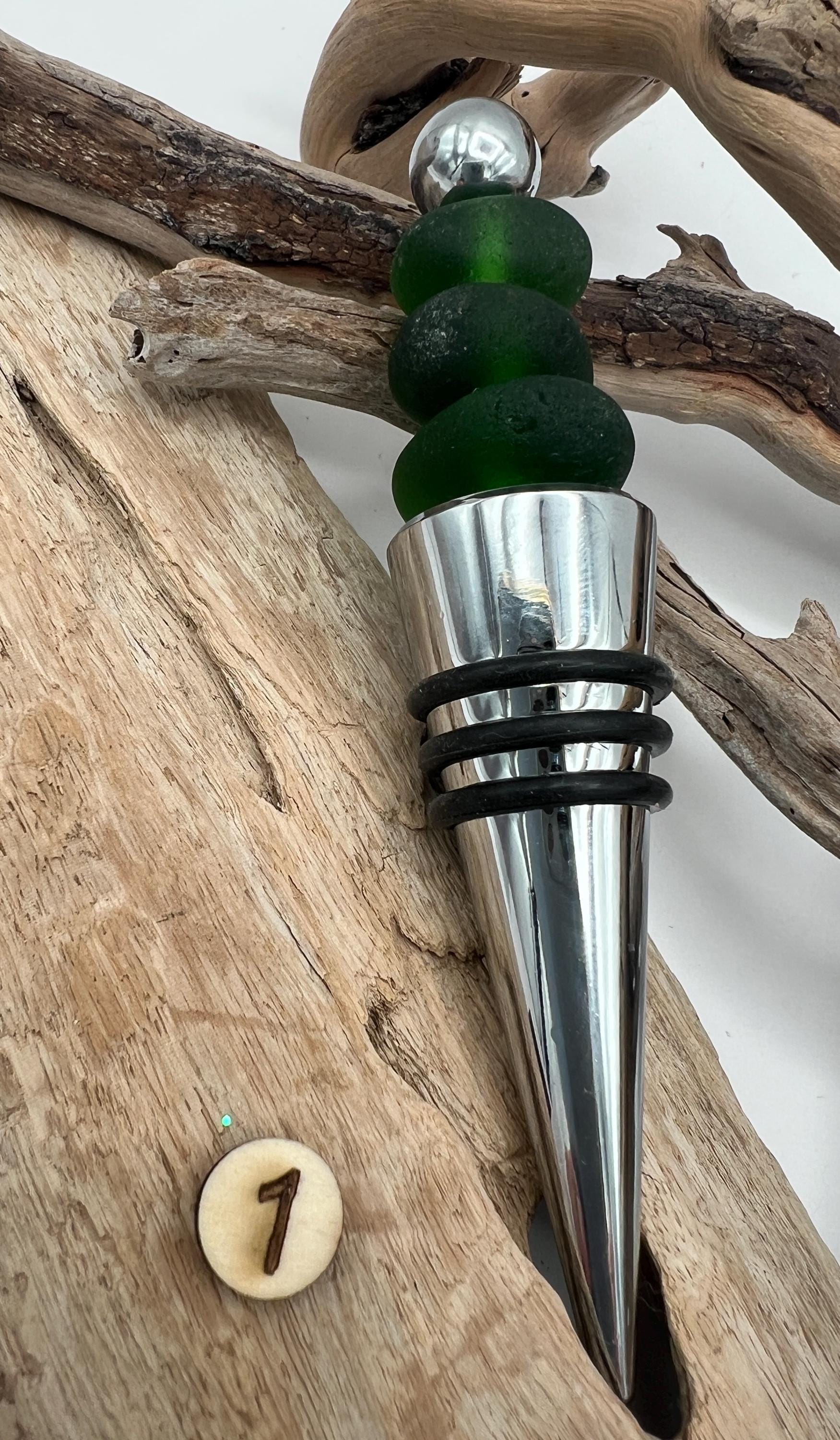 Caribbean Sea Glass Wine Stopper: Handmade Beach Lover Friend, Holiday Hottess Gift