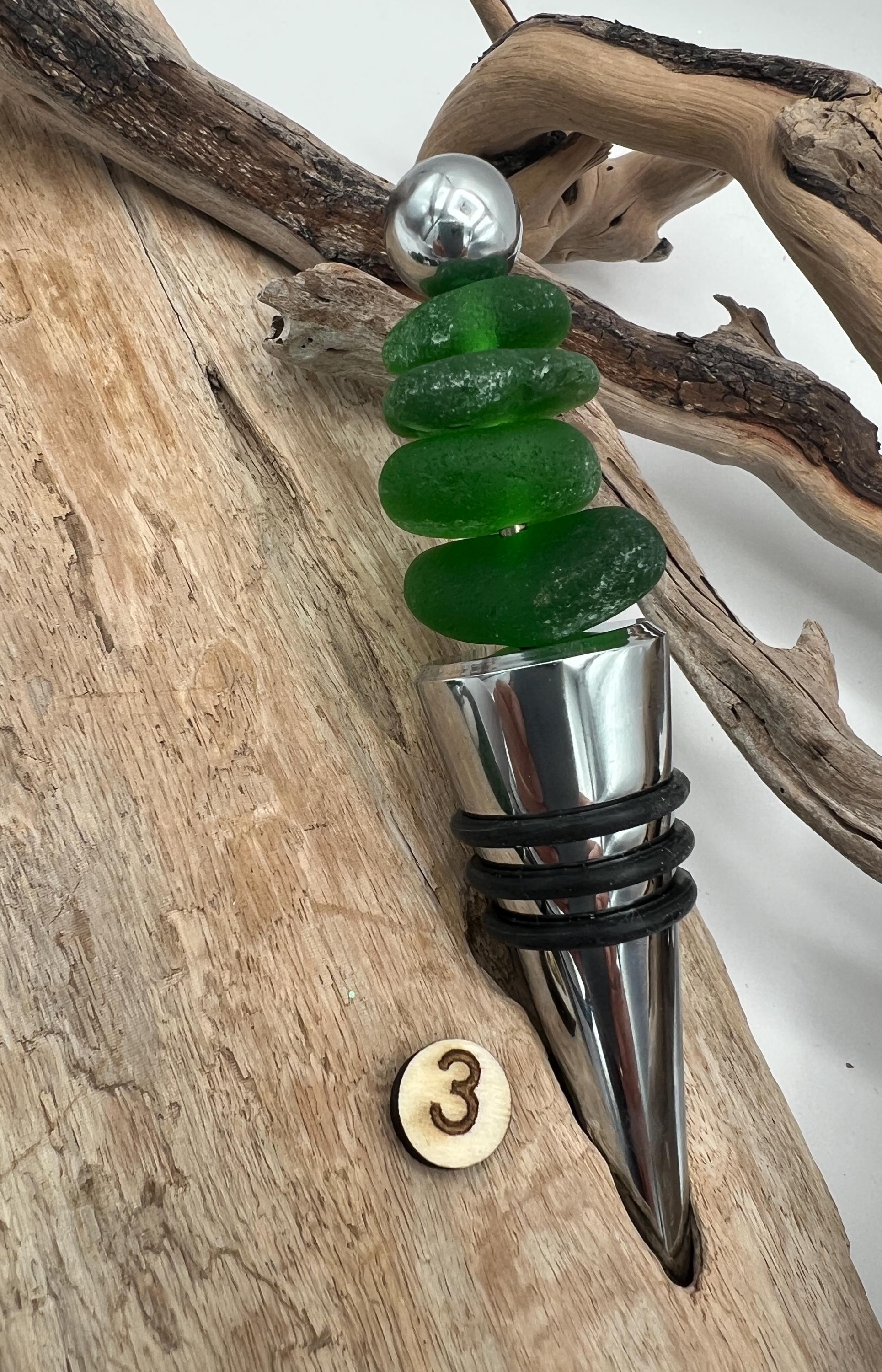 Caribbean Sea Glass Wine Stopper: Handmade Beach Lover Friend, Holiday Hottess Gift