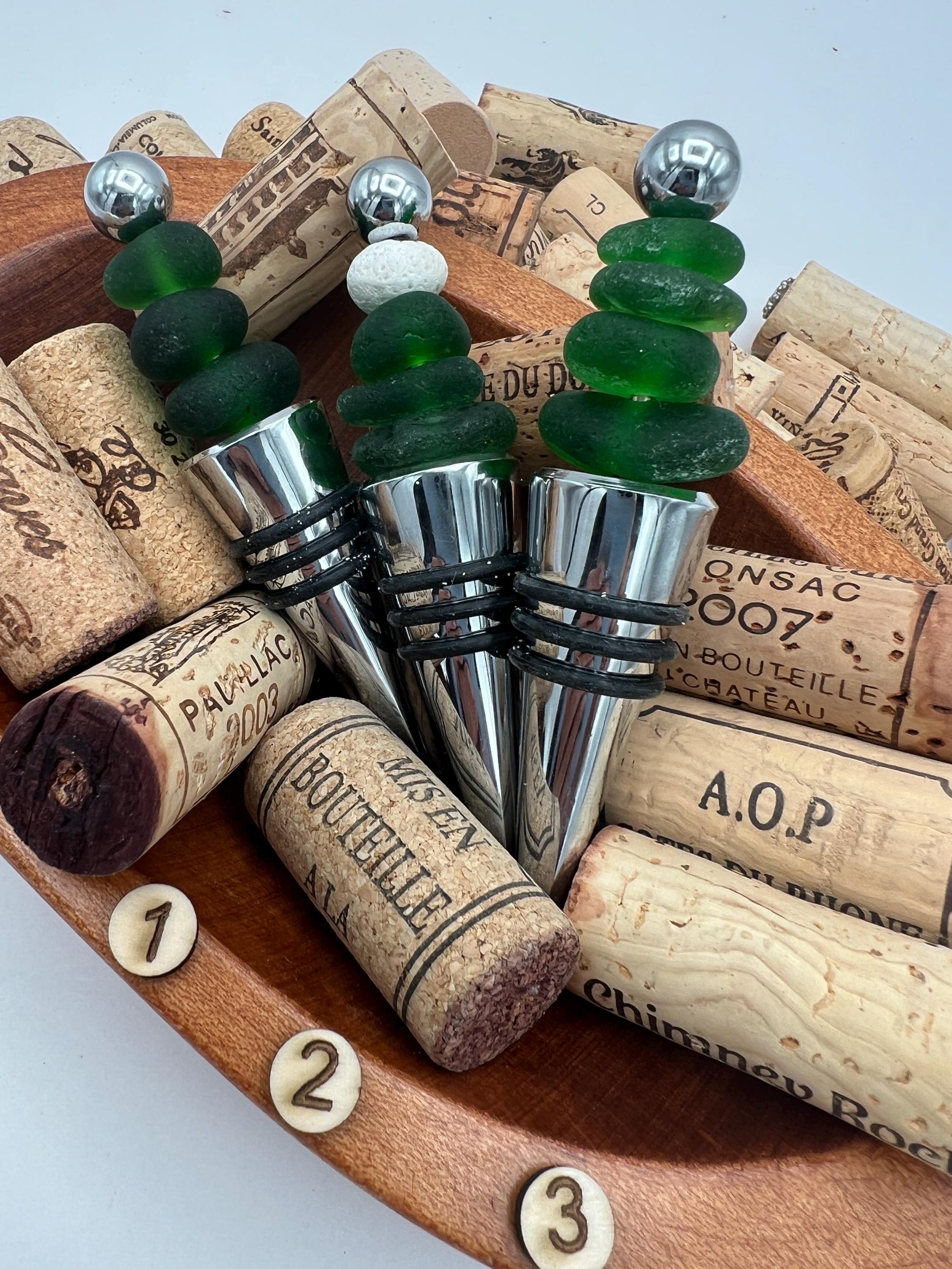 Caribbean Sea Glass Wine Stopper: Handmade Beach Lover Friend, Holiday Hottess Gift