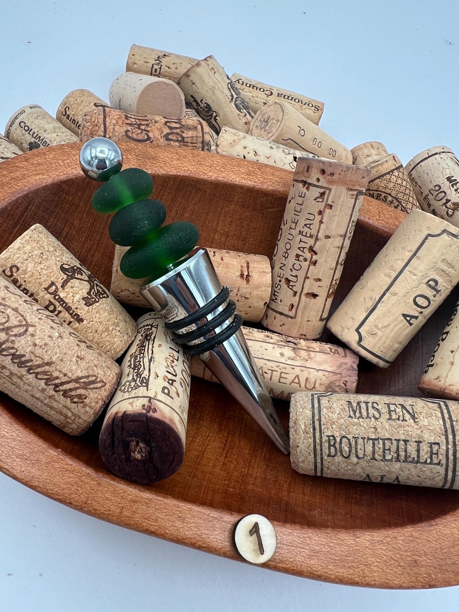 Caribbean Sea Glass Wine Stopper: Handmade Beach Lover Friend, Holiday Hottess Gift