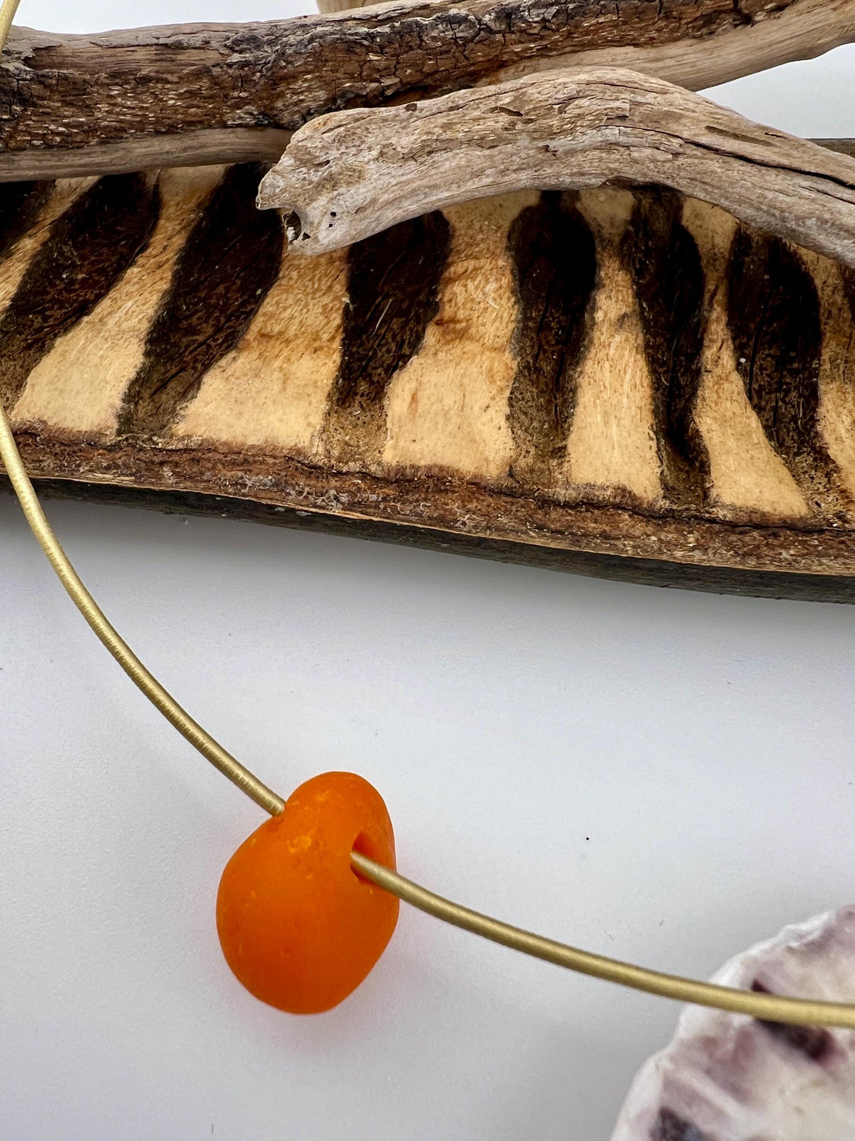 Rare Orange Sea Glass Choker: Caribbean Milk Glass, Stainless Steel