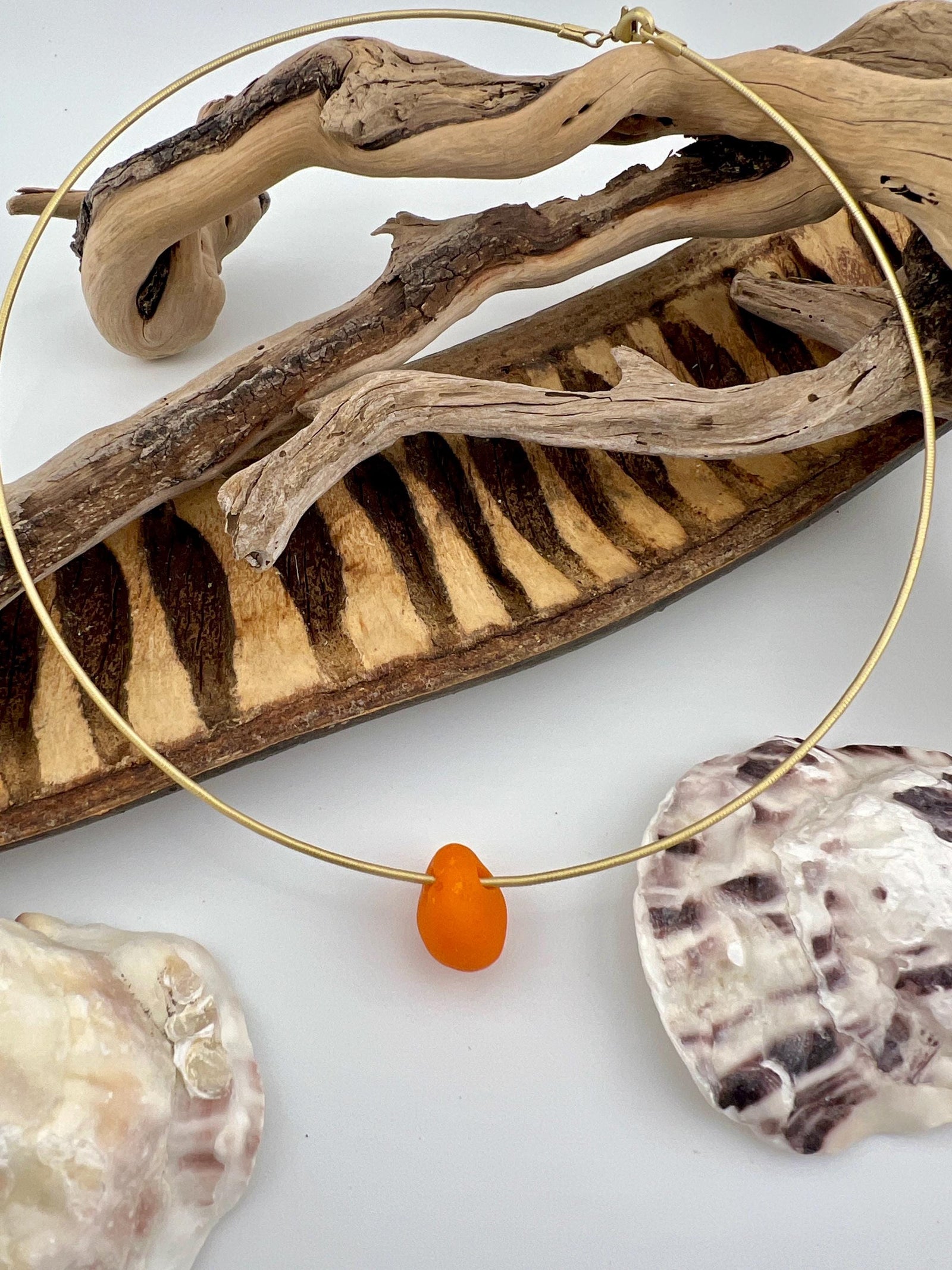 Rare Orange Sea Glass Choker: Caribbean Milk Glass, Stainless Steel
