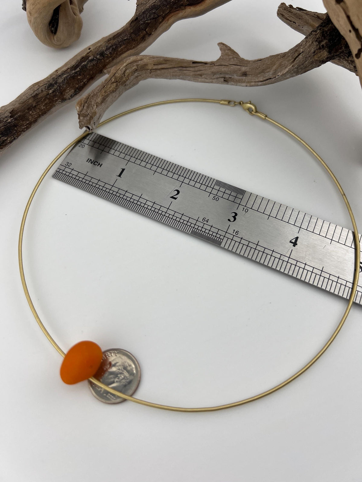 Rare Orange Sea Glass Choker: Caribbean Milk Glass, Stainless Steel
