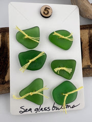 Handmade Caribbean Sea Glass Unique Buttons, Set of 6, Sewing Textile Embellishments