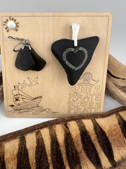 Rare Black Sea Glass Pirate Pendant & Earrings: Caribbean Treasure Gift Set