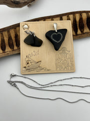 Rare Black Sea Glass Pirate Pendant & Earrings: Caribbean Treasure Gift Set