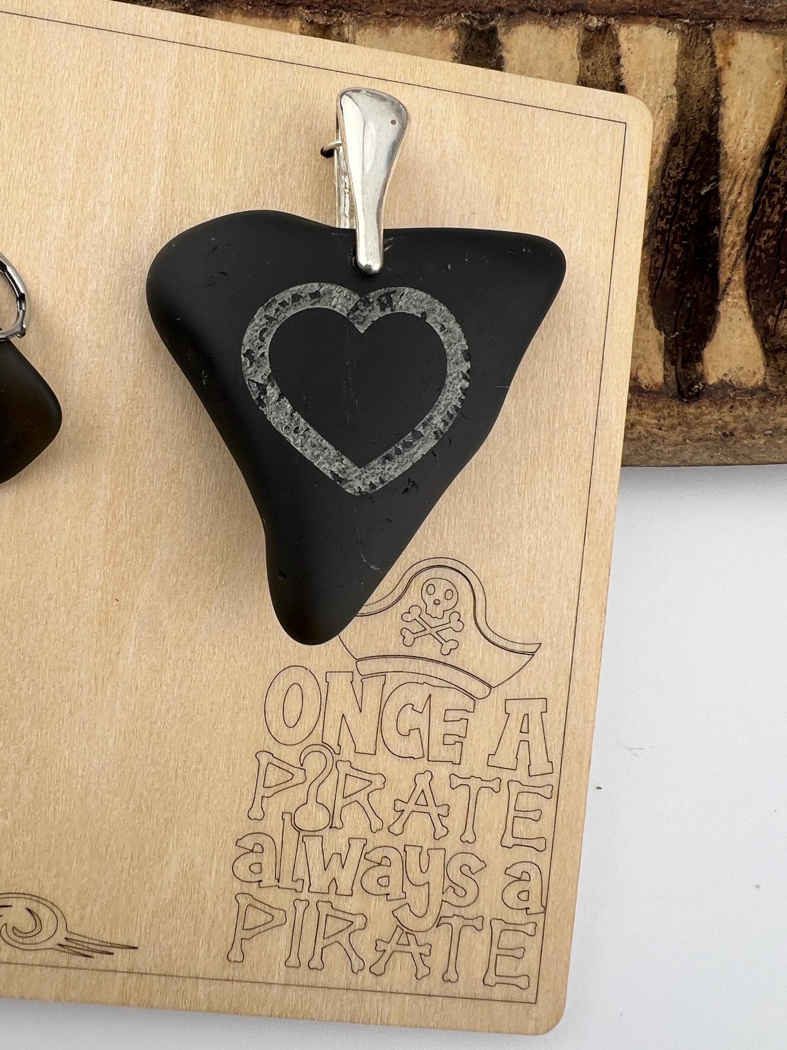 Rare Black Sea Glass Pirate Pendant & Earrings: Caribbean Treasure Gift Set