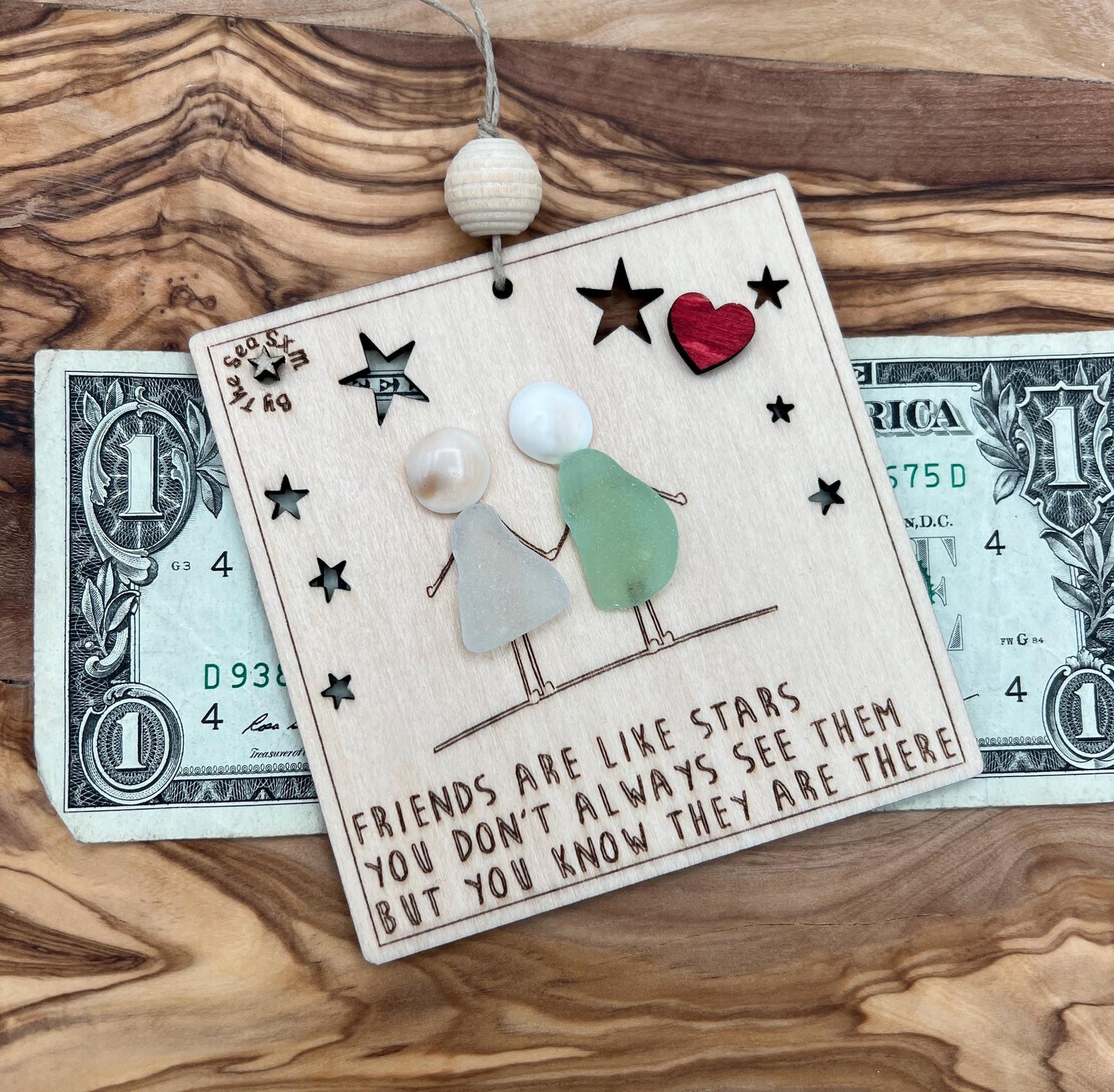 Sea Glass Friendship Ornament, Friends are like Stars, Personalized BFF Group Gift, Handmade Wooden Art