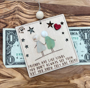 Sea Glass Friendship Ornament, Friends are like Stars, Personalized BFF Group Gift, Handmade Wooden Art