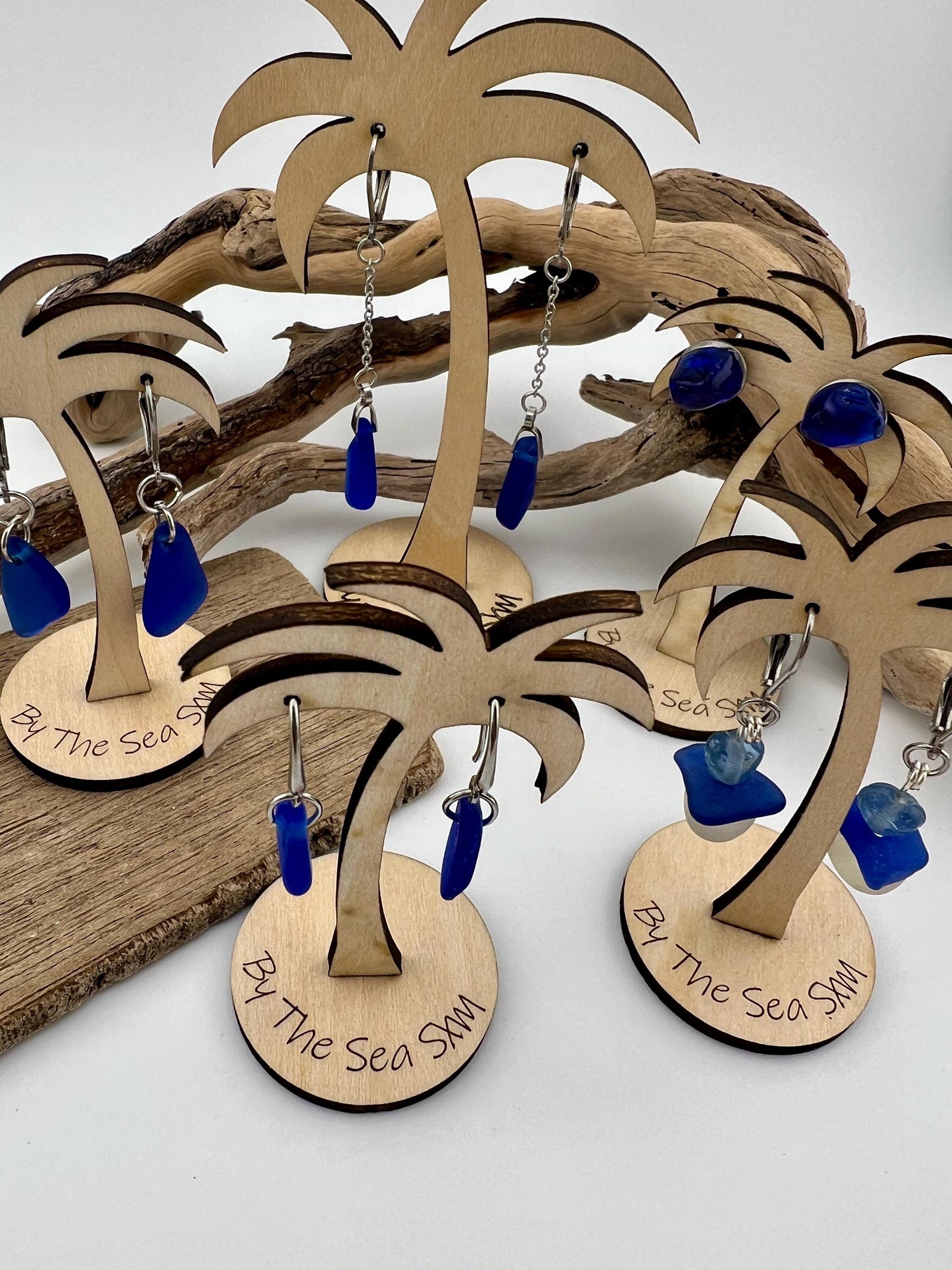 Cobalt Blue Sea Glass Earrings: Caribbean Treasures, Hypoallergenic Steel