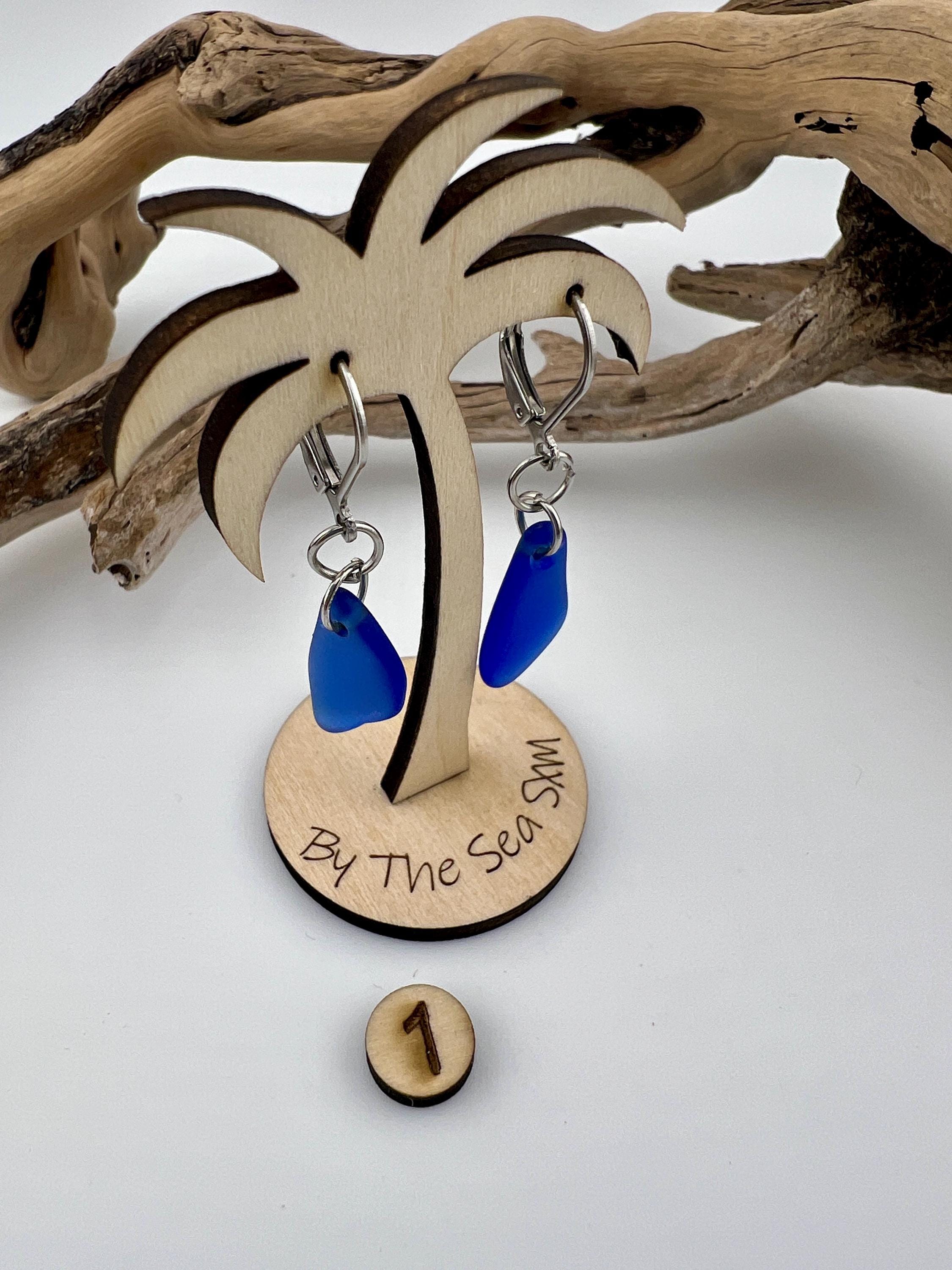 Cobalt Blue Sea Glass Earrings: Caribbean Treasures, Hypoallergenic Steel