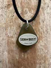 Engraved Sea Glass Pendant Necklace: SXMorBust Logo, Waterproof