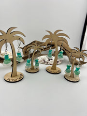 Mermaid Sea Glass Earrings with Palm Tree Holder, Caribbean Aqua Beach Glass Coastal Jewelry