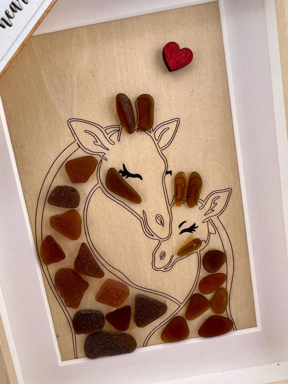 Sea Glass Giraffe Art: Mom & Baby Keepsake - Framed Animal Nursery Decor Gift