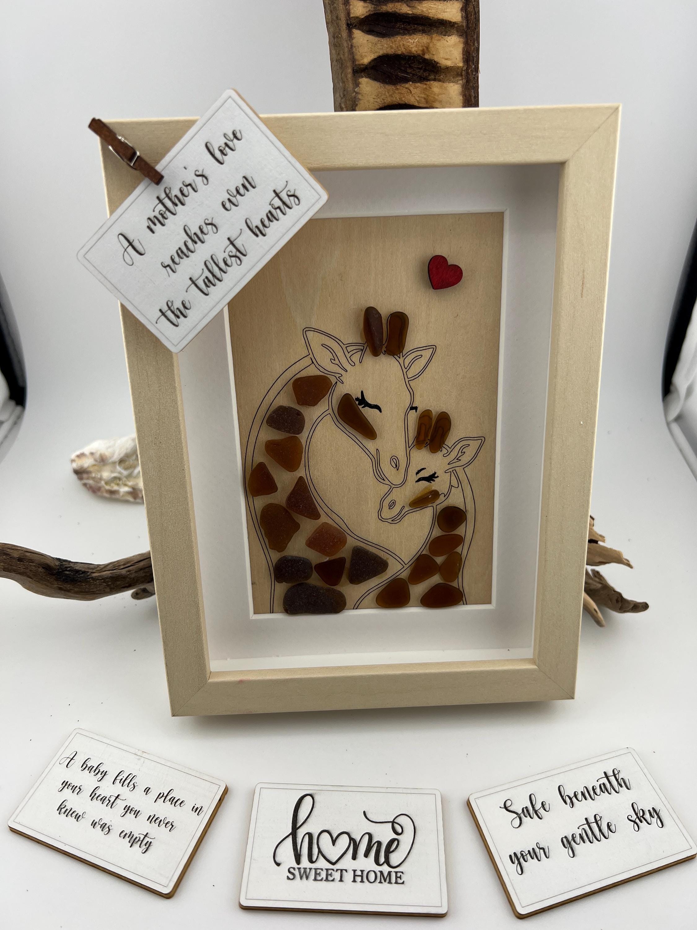 Sea Glass Giraffe Art: Mom & Baby Keepsake - Framed Animal Nursery Decor Gift