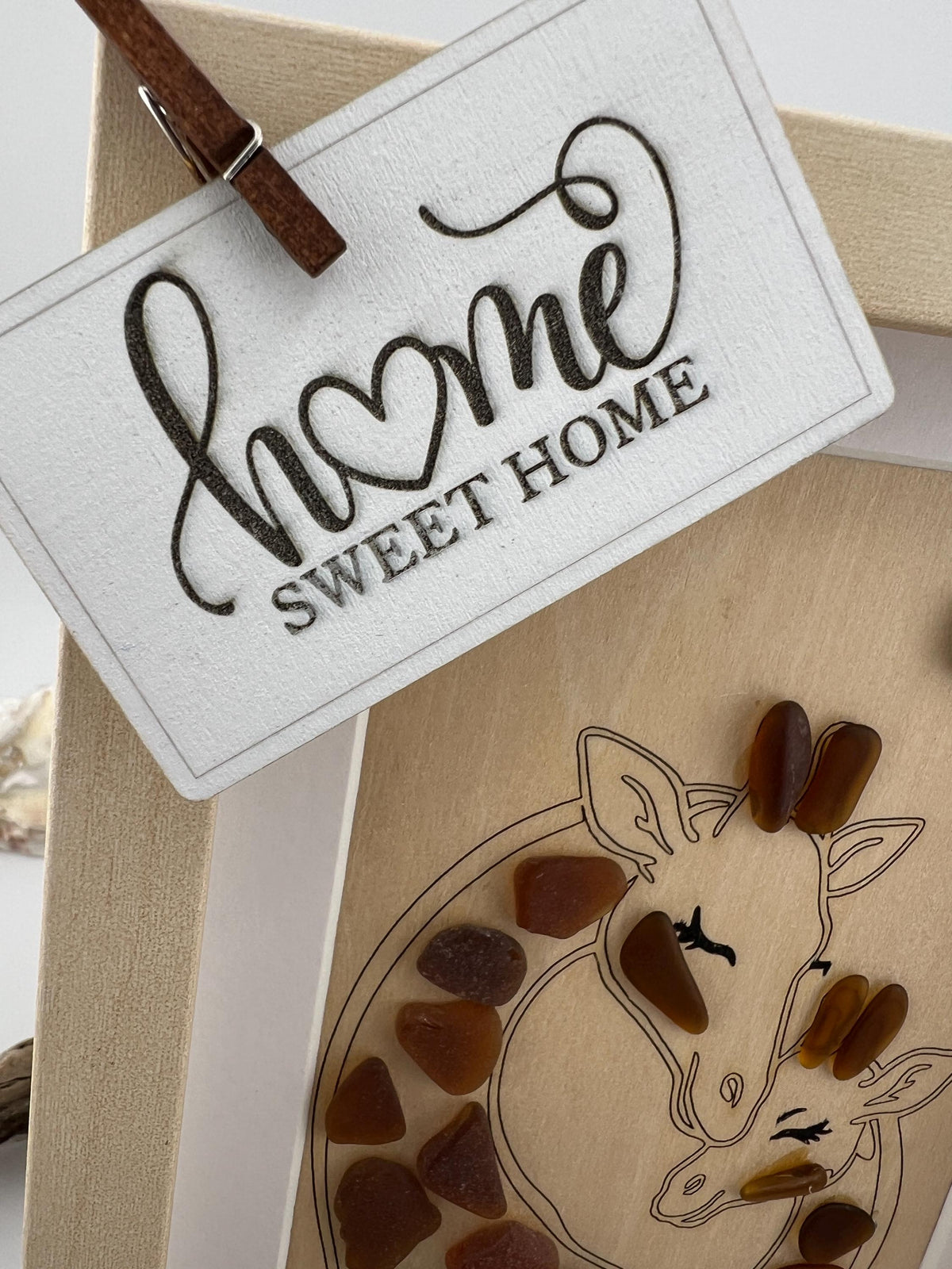 Sea Glass Giraffe Art: Mom & Baby Keepsake - Framed Animal Nursery Decor Gift