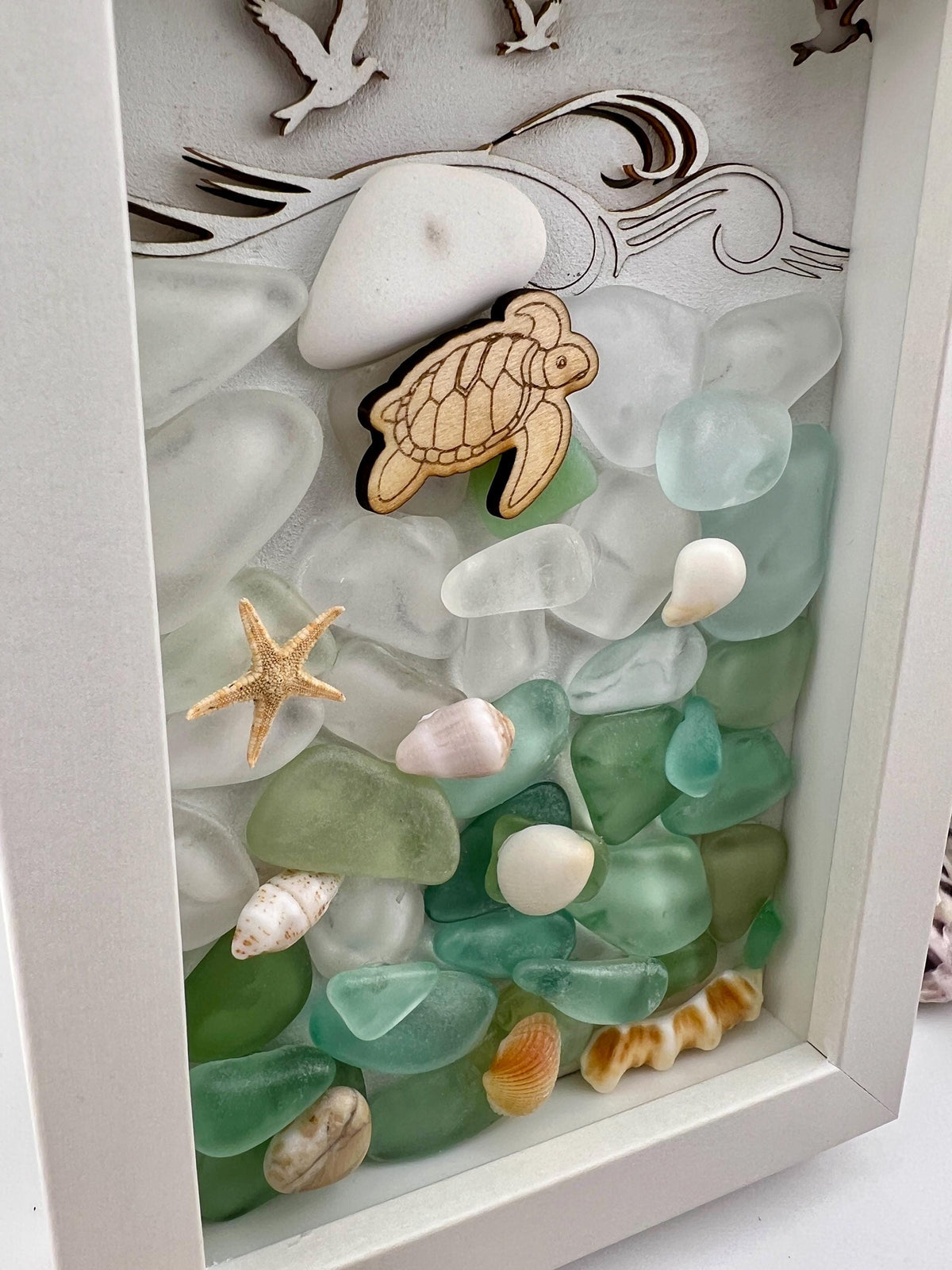 Sea Glass Mosaic Art – Sea Turtle, Framed Coastal Decor (4.5" x 6")