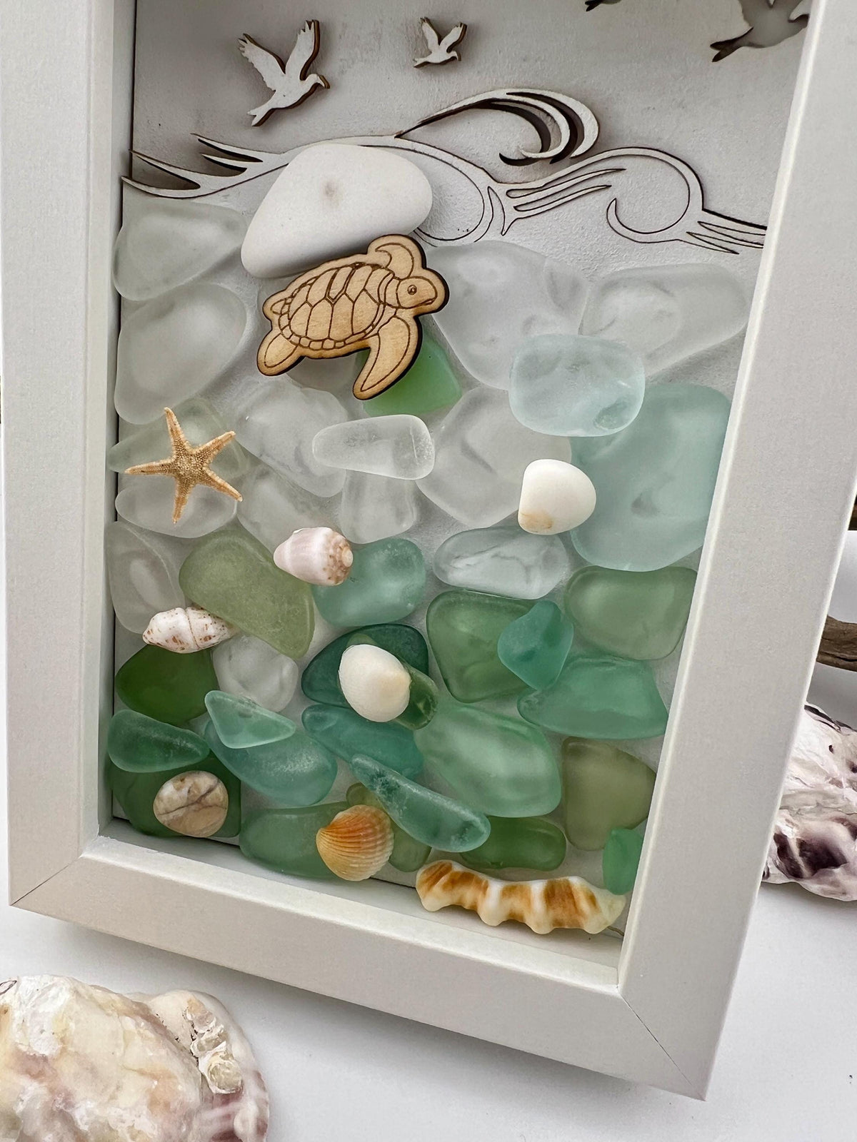 Sea Glass Mosaic Art – Sea Turtle, Framed Coastal Decor (4.5" x 6")