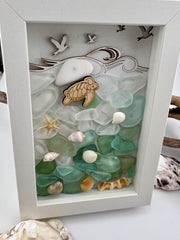 Sea Glass Mosaic Art – Sea Turtle, Framed Coastal Decor (4.5" x 6")