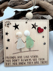 Sea Glass Friendship Ornament, Friends are like Stars, Personalized BFF Group Gift, Handmade Wooden Art