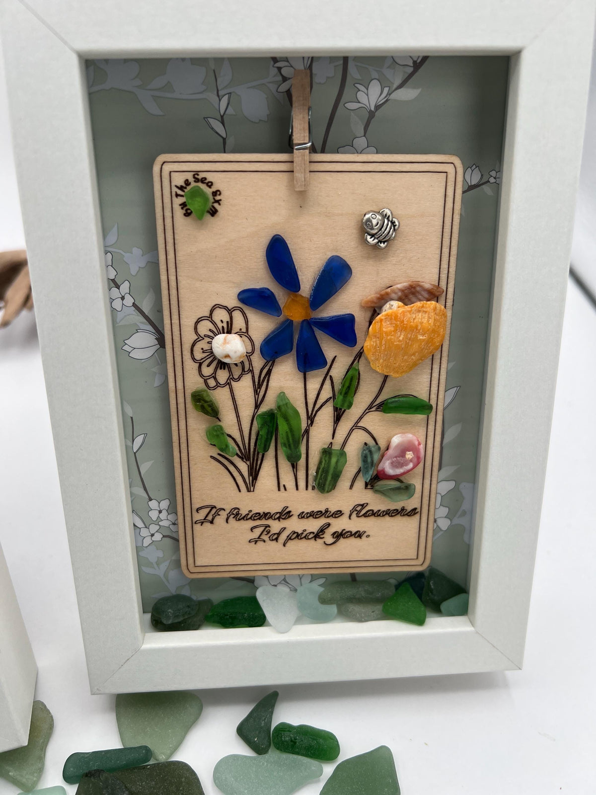 Genuine Sea Glass Friendship Flowers – Handmade Coastal Shadow Box Gift