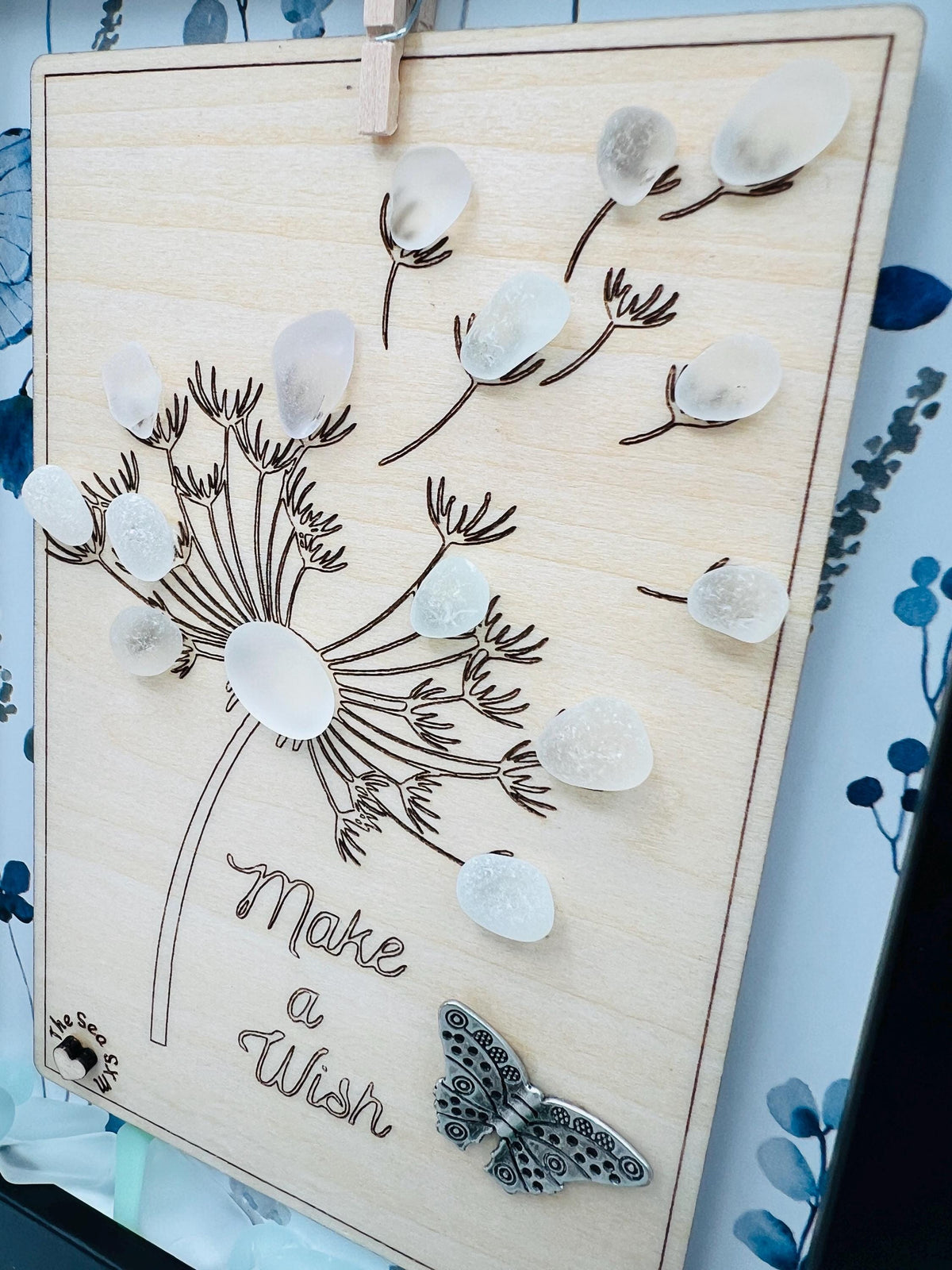Sea Glass Art: Dandelion « Make a Wish », Butterfly - Framed Personalized Unique Friendship Birthday Gift