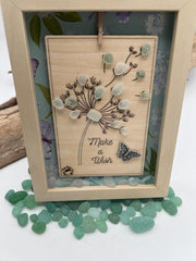 Sea Glass Art: Dandelion « Make a Wish », Butterfly - Framed Personalized Unique Friendship Birthday Gift