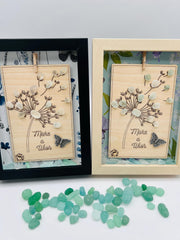 Sea Glass Art: Dandelion « Make a Wish », Butterfly - Framed Personalized Unique Friendship Birthday Gift