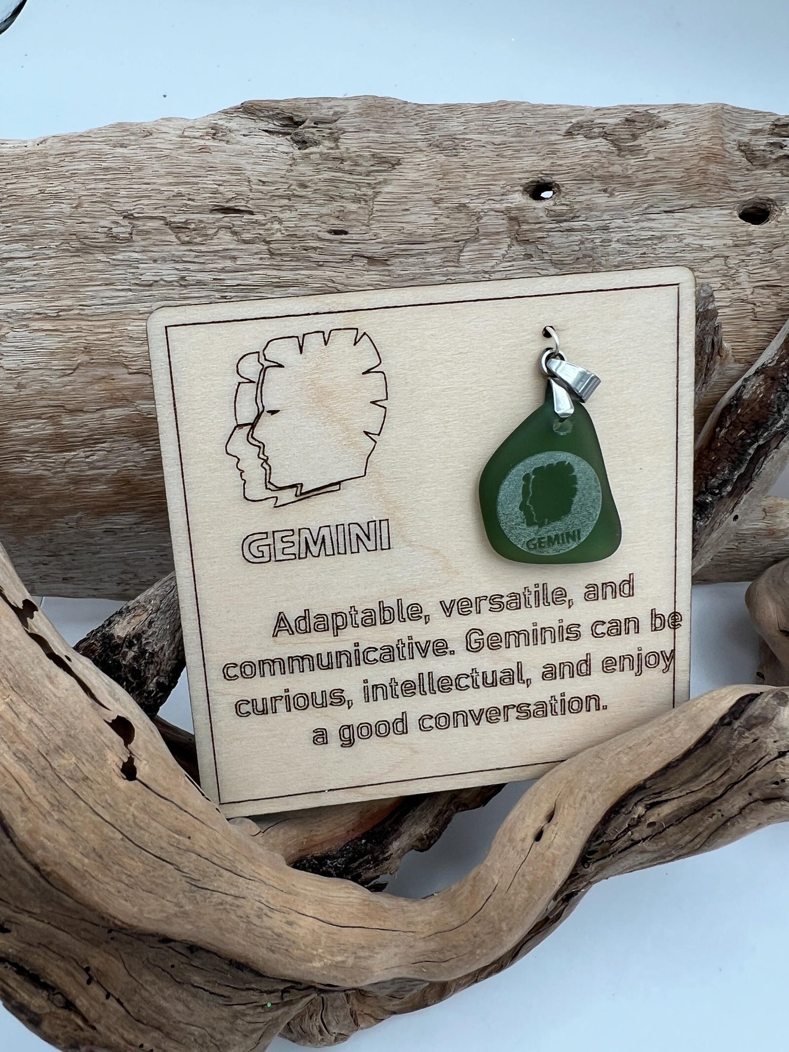 Engraved Zodiac Sea Glass Pendant: Caribbean Astrology BFF Birthday Gift