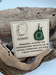 Engraved Zodiac Sea Glass Pendant: Caribbean Astrology BFF Birthday Gift