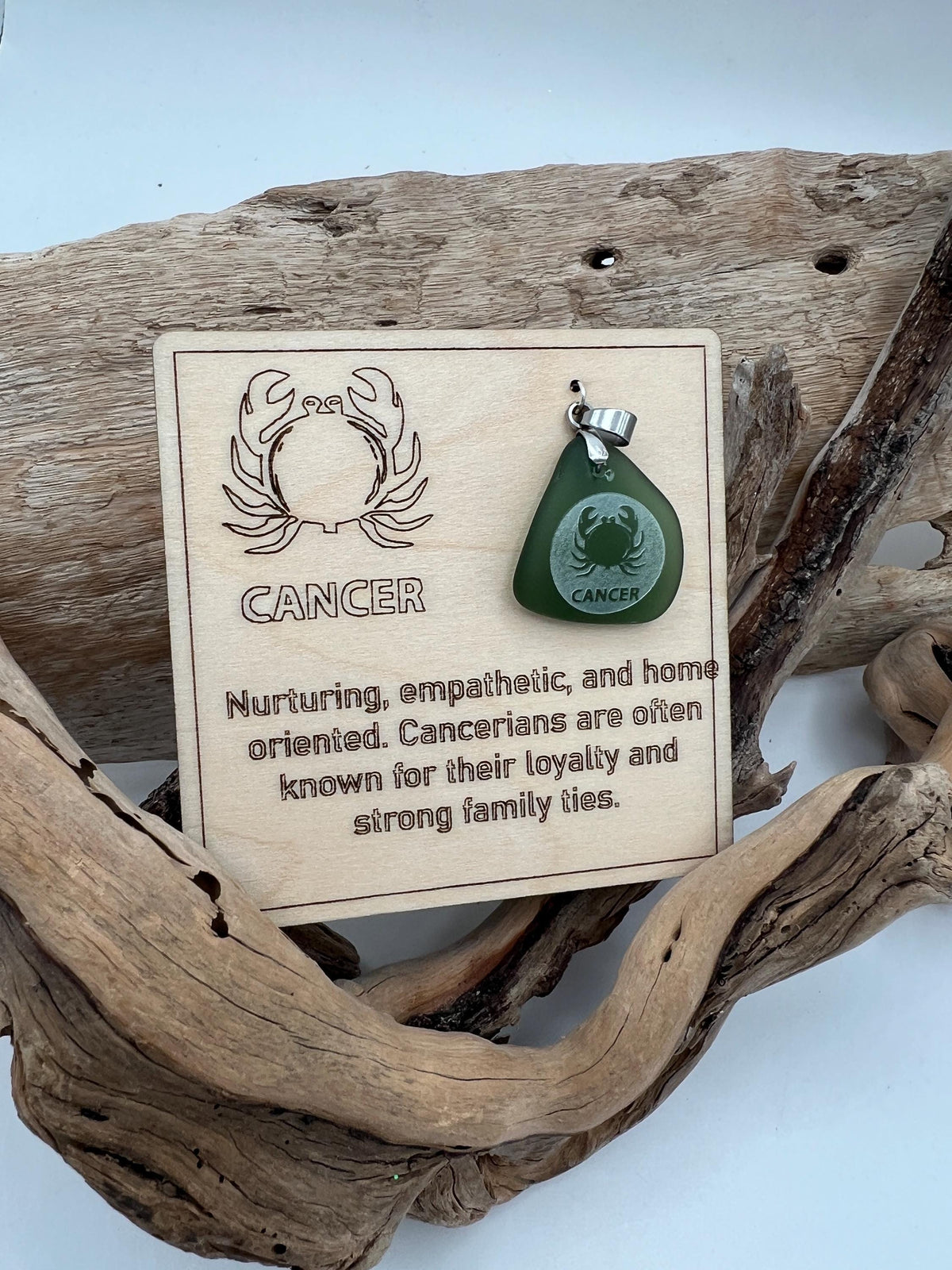Engraved Zodiac Sea Glass Pendant: Caribbean Astrology BFF Birthday Gift