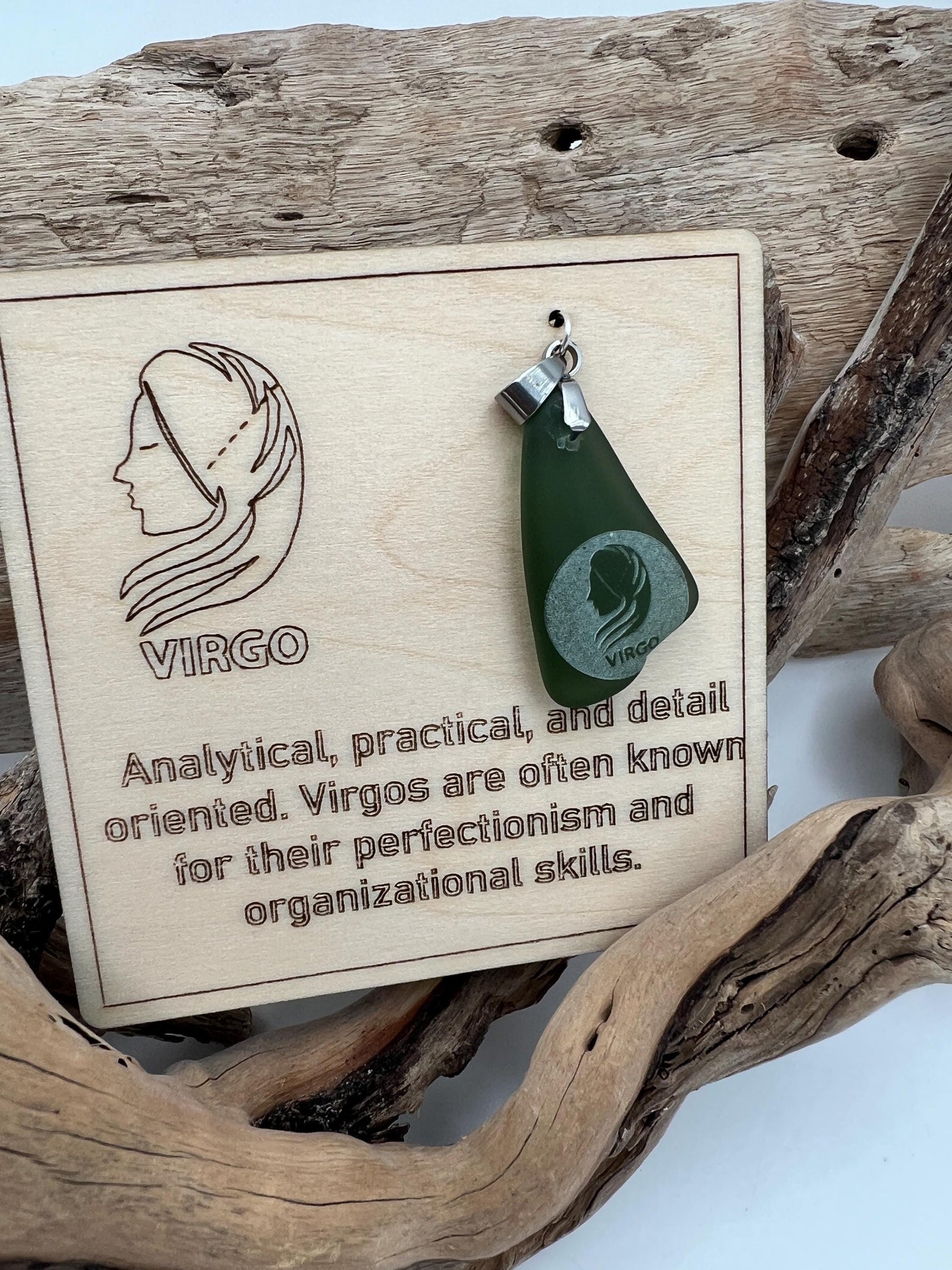 Engraved Zodiac Sea Glass Pendant: Caribbean Astrology BFF Birthday Gift