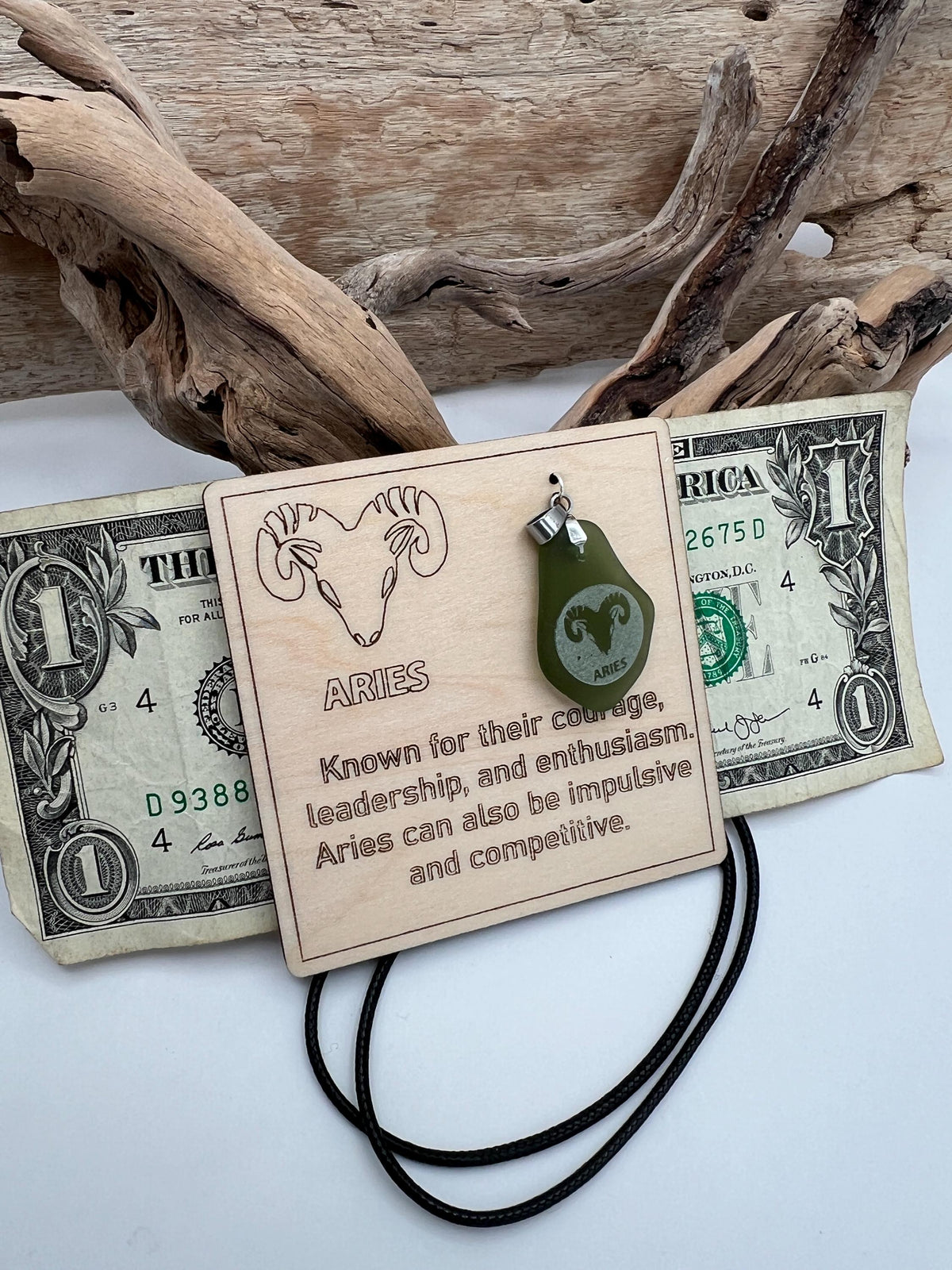 Engraved Sea Glass Zodiac Pendant: Handmade Caribbean Astrology Necklace