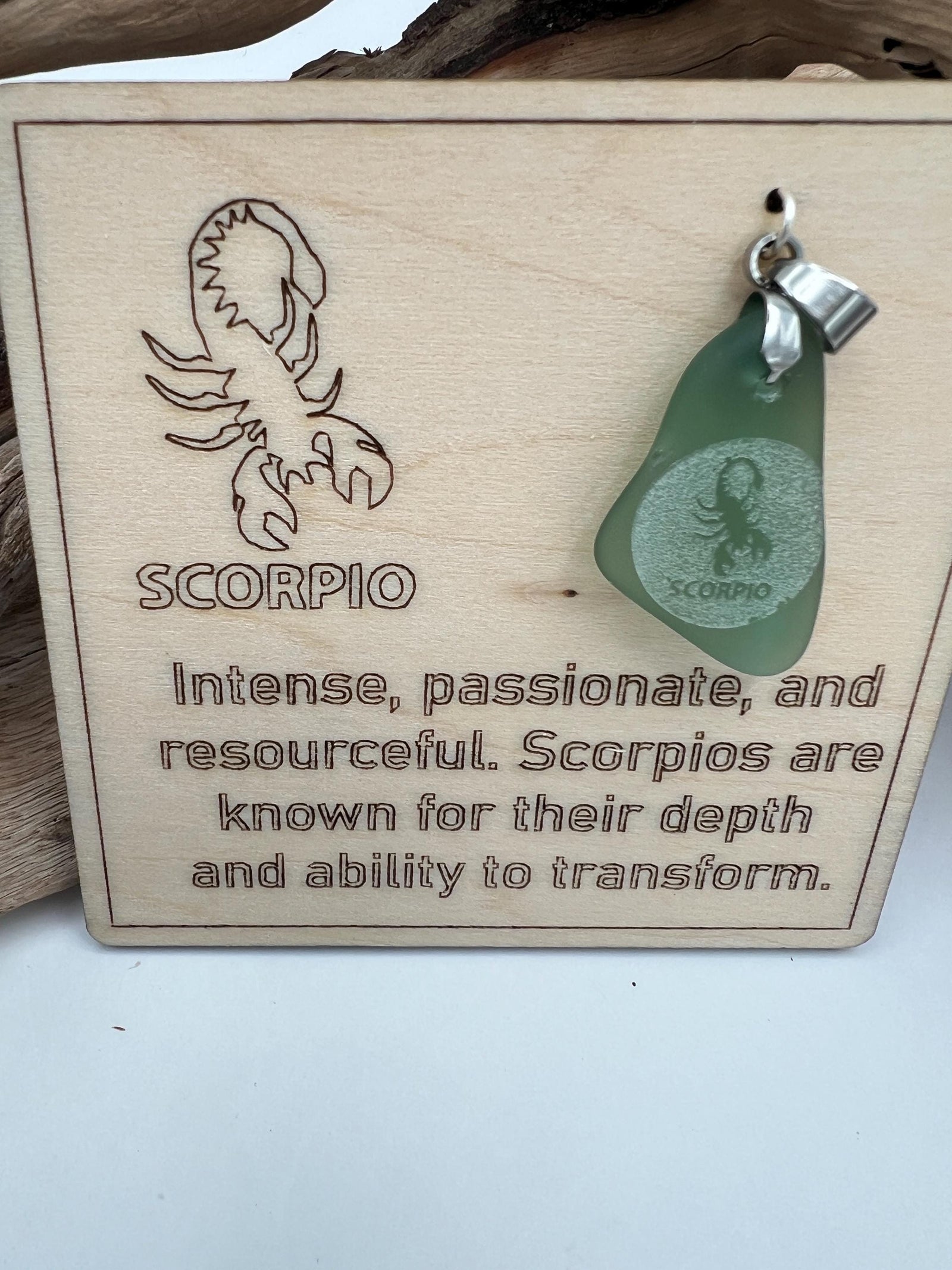 Engraved Sea Glass Zodiac Pendant: Handmade Caribbean Astrology Necklace