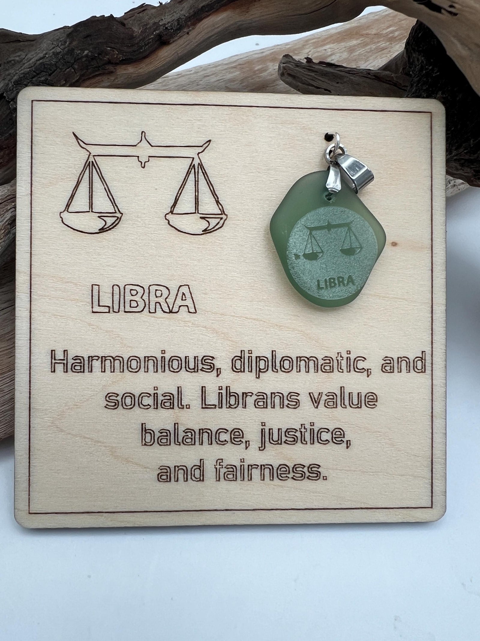 Engraved Sea Glass Zodiac Pendant: Handmade Caribbean Astrology Necklace