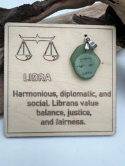 Engraved Sea Glass Zodiac Pendant: Handmade Caribbean Astrology Necklace