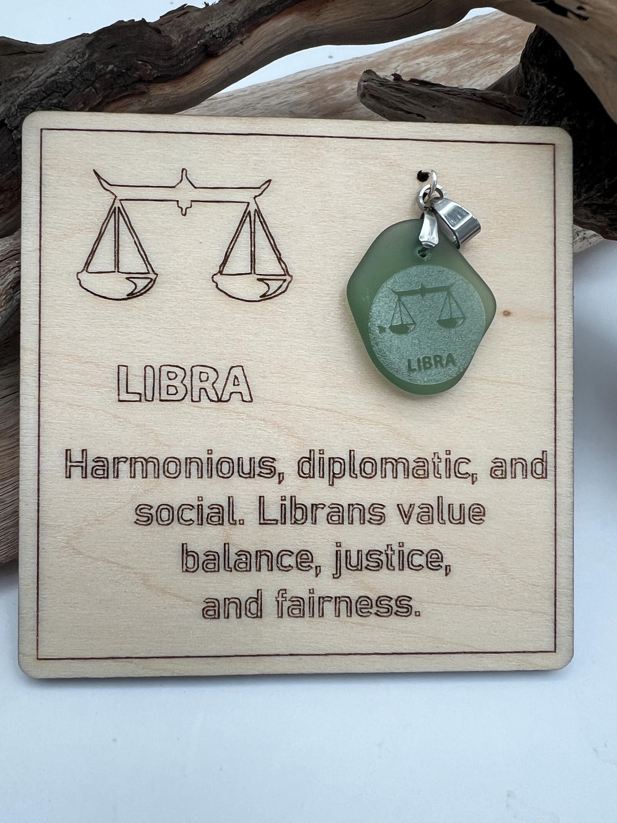 Engraved Sea Glass Zodiac Pendant: Handmade Caribbean Astrology Necklace