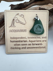 Engraved Sea Glass Zodiac Pendant: Handmade Caribbean Astrology Necklace