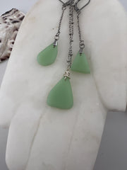 Rare Mint Milk Glass Sea Glass Jewelry Set: Vintage Necklace & Earrings