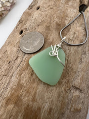 Rare Mint Milk Glass Sea Glass Necklace: Hand-Wrapped Caribbean Pendant