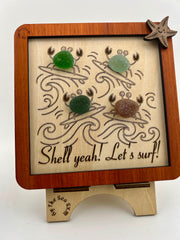 Authentic Caribbean Sea Glass Crab Art | Crabsolutely Clawsome Coastal Decor | Handmade Beach House Gift with Display Easel