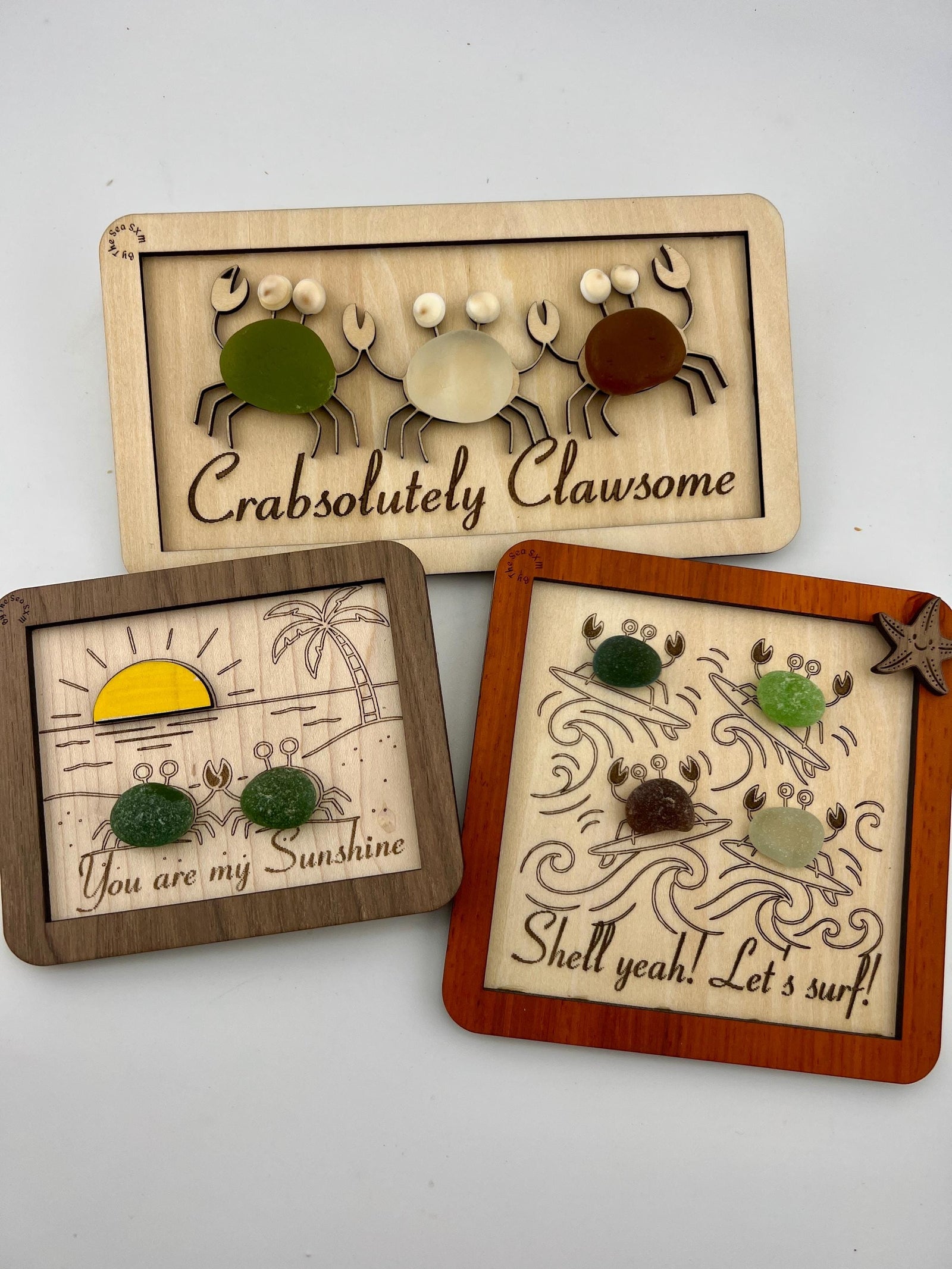 Authentic Caribbean Sea Glass Crab Art | Crabsolutely Clawsome Coastal Decor | Handmade Beach House Gift with Display Easel