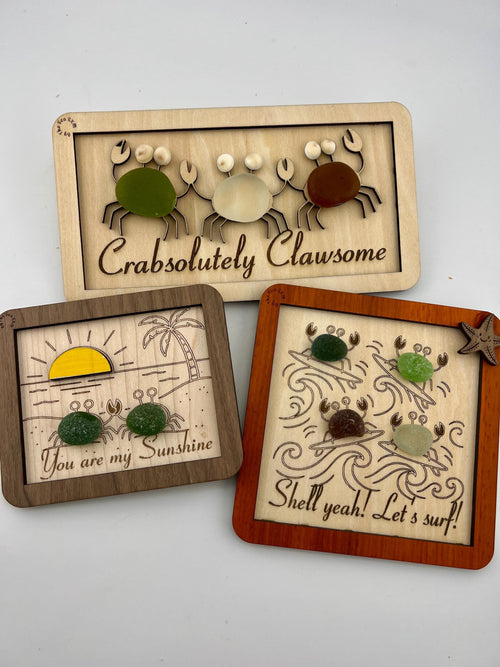Authentic Caribbean Sea Glass Crab Art | Crabsolutely Clawsome Coastal Decor | Handmade Beach House Gift with Display Easel