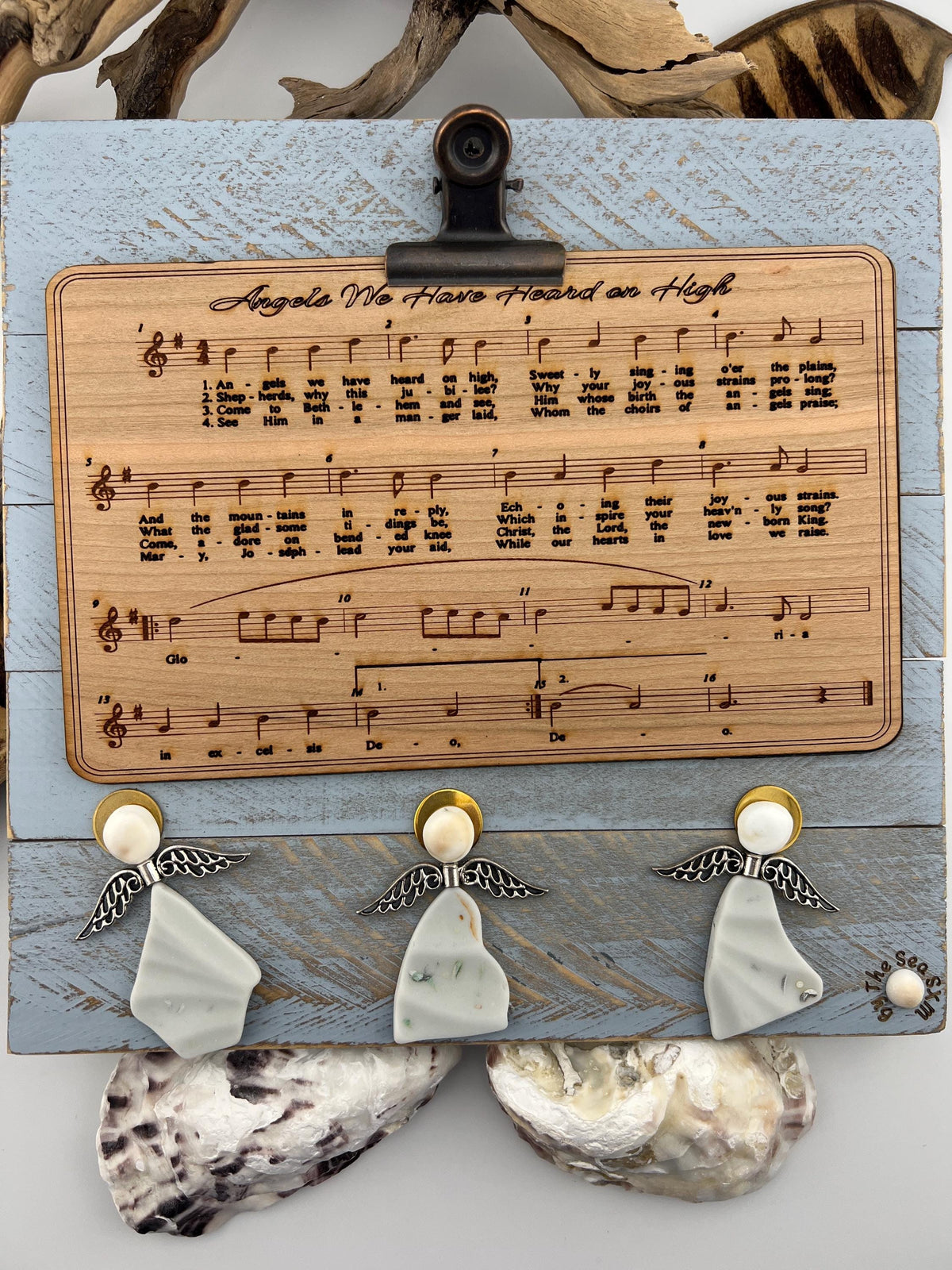 Sea Glass Angel Framed Art, Hark the Herald Christmas Carol