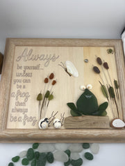 Sea Glass Frog Art – Whimsical Handmade Framed Wall Decor