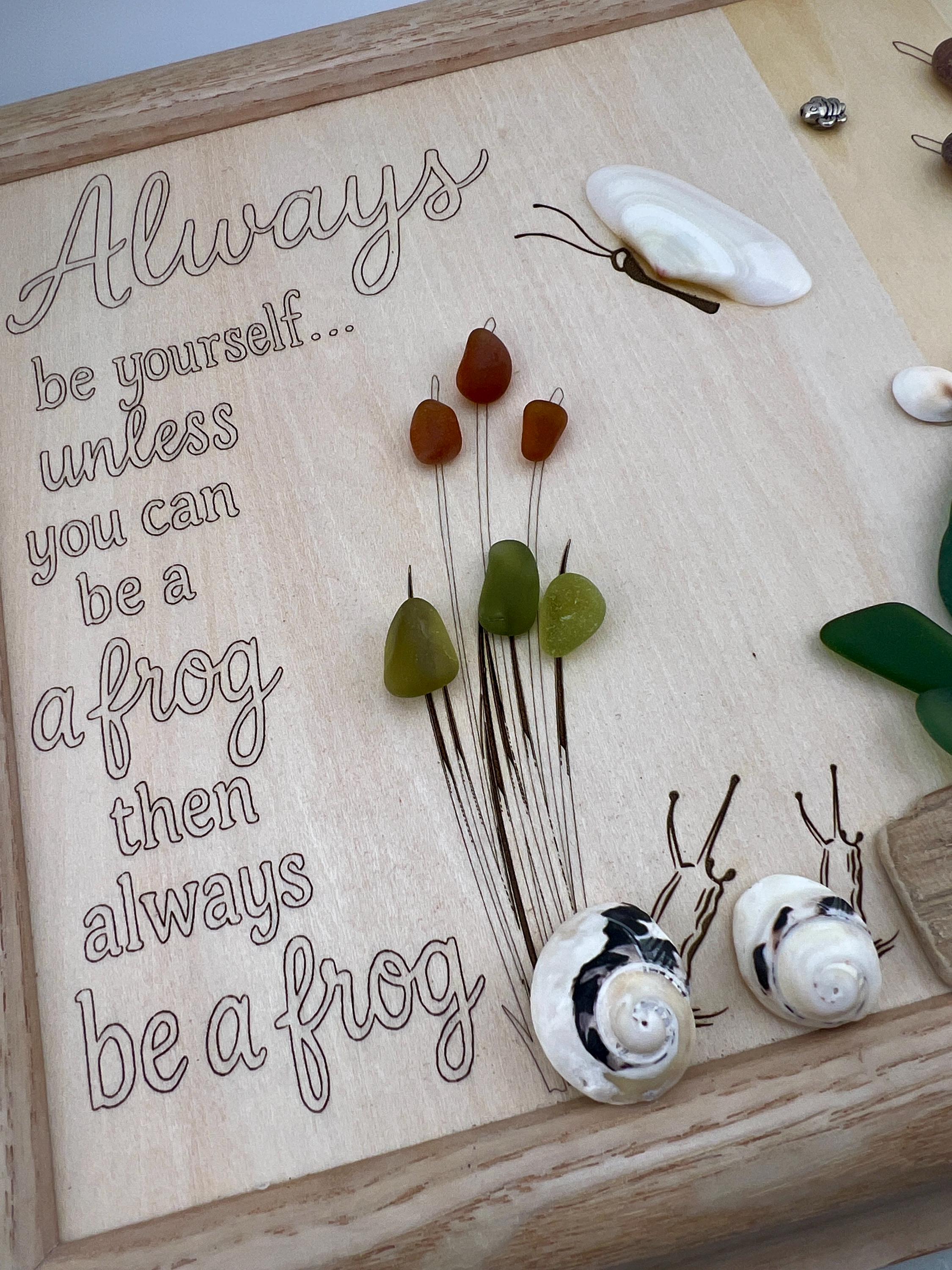 Sea Glass Frog Art – Whimsical Handmade Framed Wall Decor