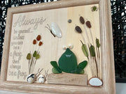 Sea Glass Frog Art – Whimsical Handmade Framed Wall Decor