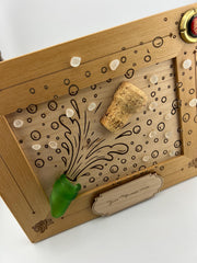Personalized Champagne Cork Frame, Caribbean Sea Glass, Wedding Gift