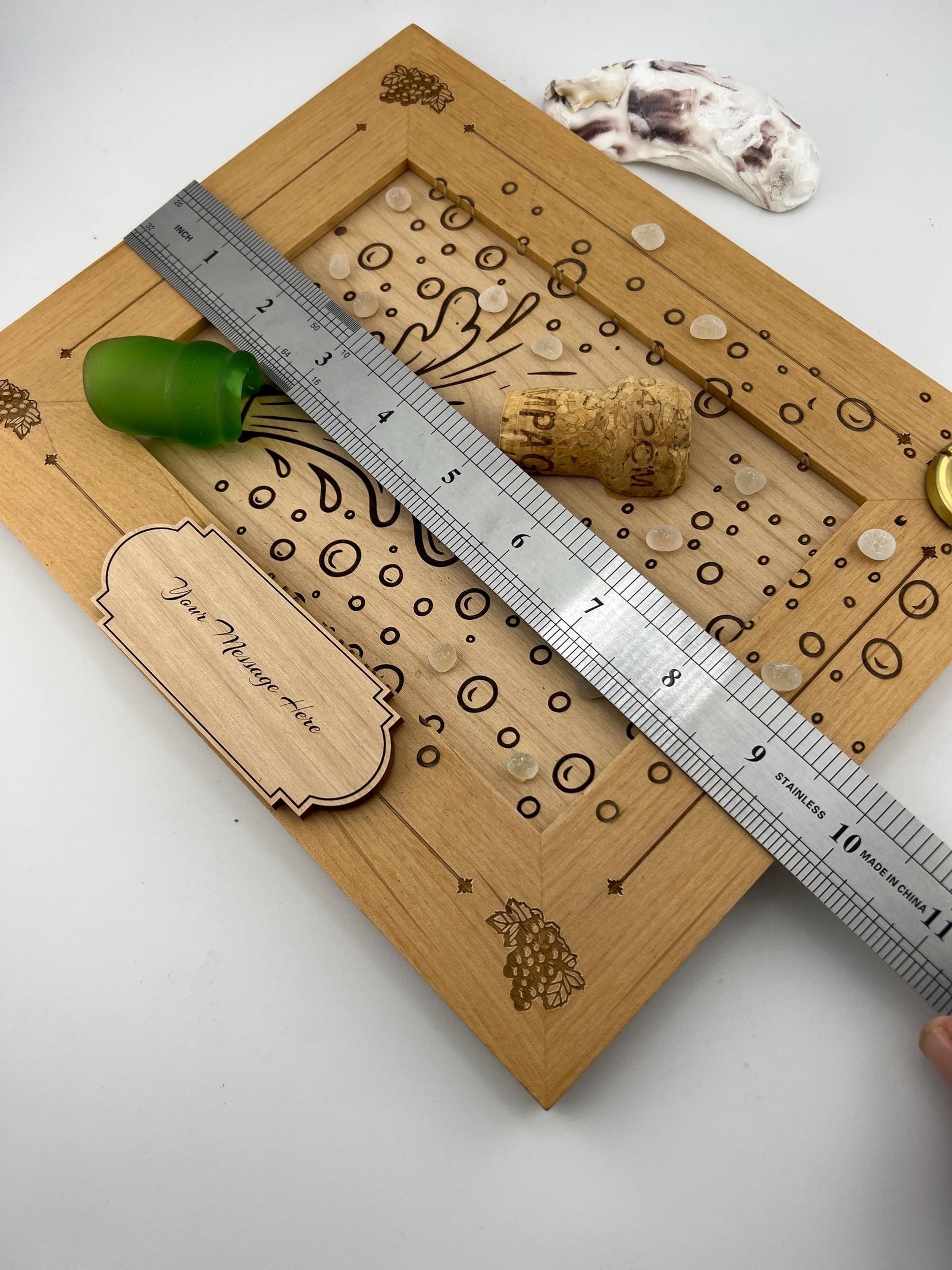 Personalized Champagne Cork Frame, Caribbean Sea Glass, Wedding Gift